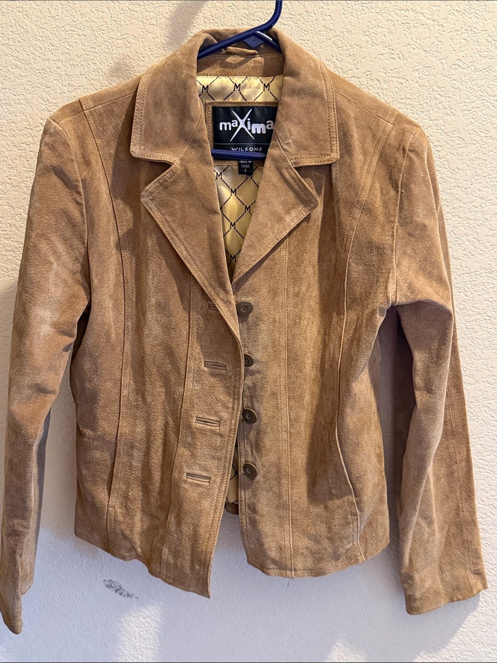 Maxima Light Brown Suede Button-Front Women's Blazer